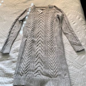 Grey long sleeve sweater dress. Shoulder cut outs